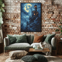 Gothic Castle Under Moonlight Artistic Poster PosterGoat