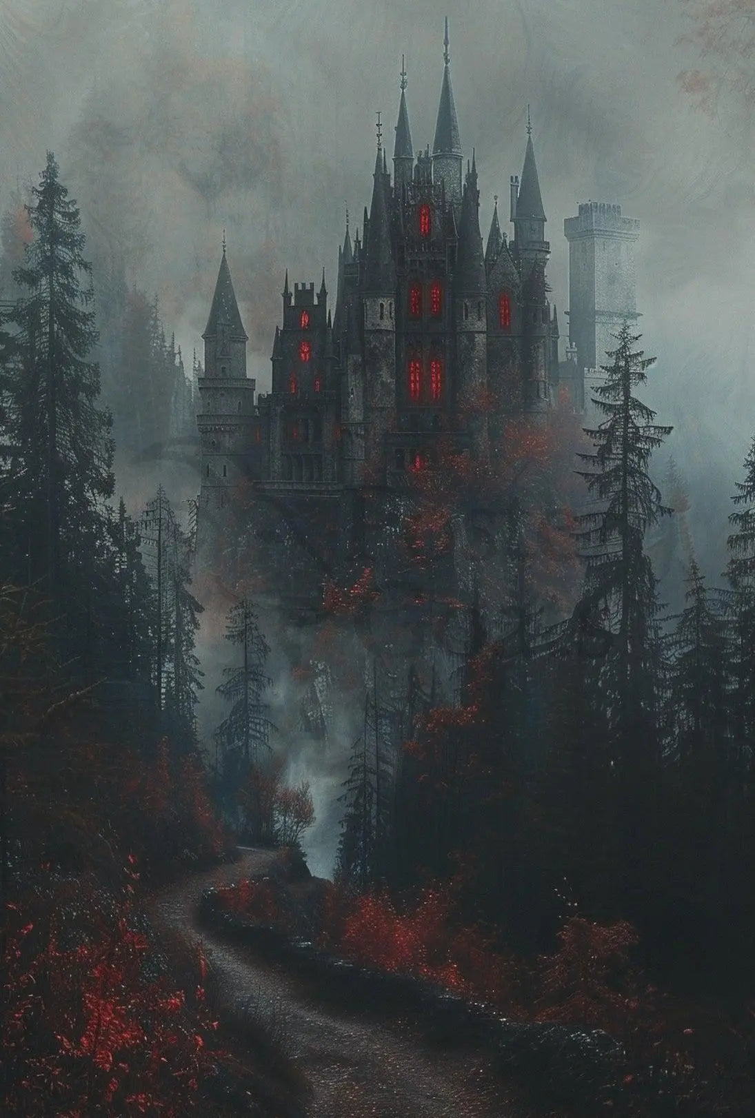 Gothic Castle in Forest Fantasy Artistic Poster PosterGoat