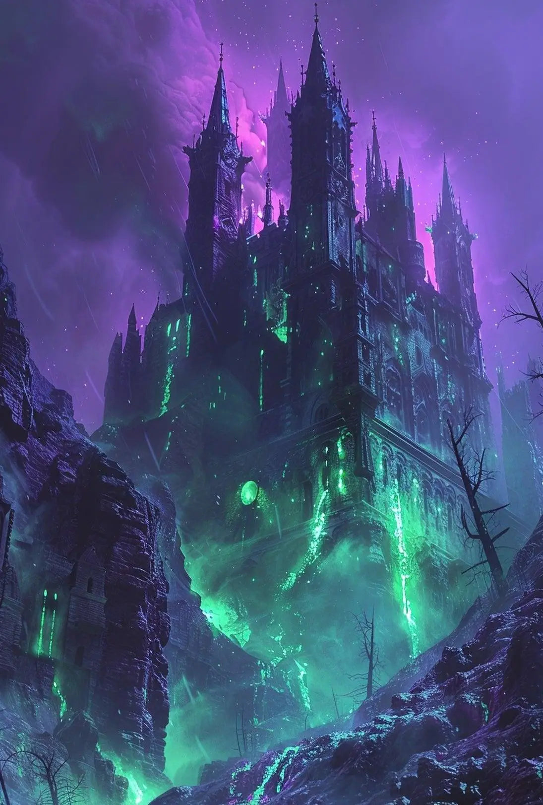 Gothic Castle in Mystical Landscape Fantasy Art Poster PosterGoat