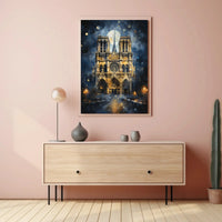 Gothic Cathedral Art: Enchanting Nighttime Heritage Poster PosterGoat