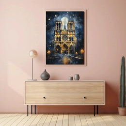 Gothic Cathedral Art: Enchanting Nighttime Heritage Poster PosterGoat
