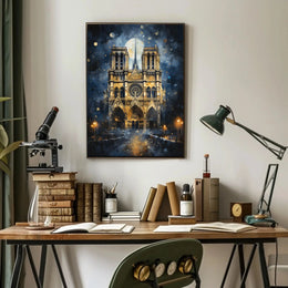 Gothic Cathedral Art: Enchanting Nighttime Heritage Poster PosterGoat