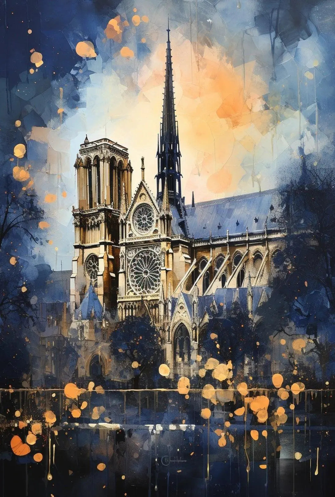 Gothic Cathedral Landmark Artwork with Abstract, Artistic Poster PosterGoat