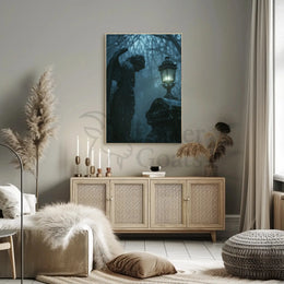 Gothic Cemetery Scene with Angel Statue Art Poster PosterGoat