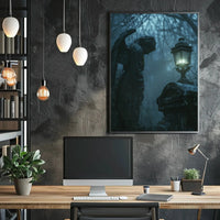 Gothic Cemetery Scene with Angel Statue Art Poster PosterGoat