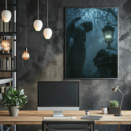 Gothic Cemetery Scene with Angel Statue Art Poster PosterGoat