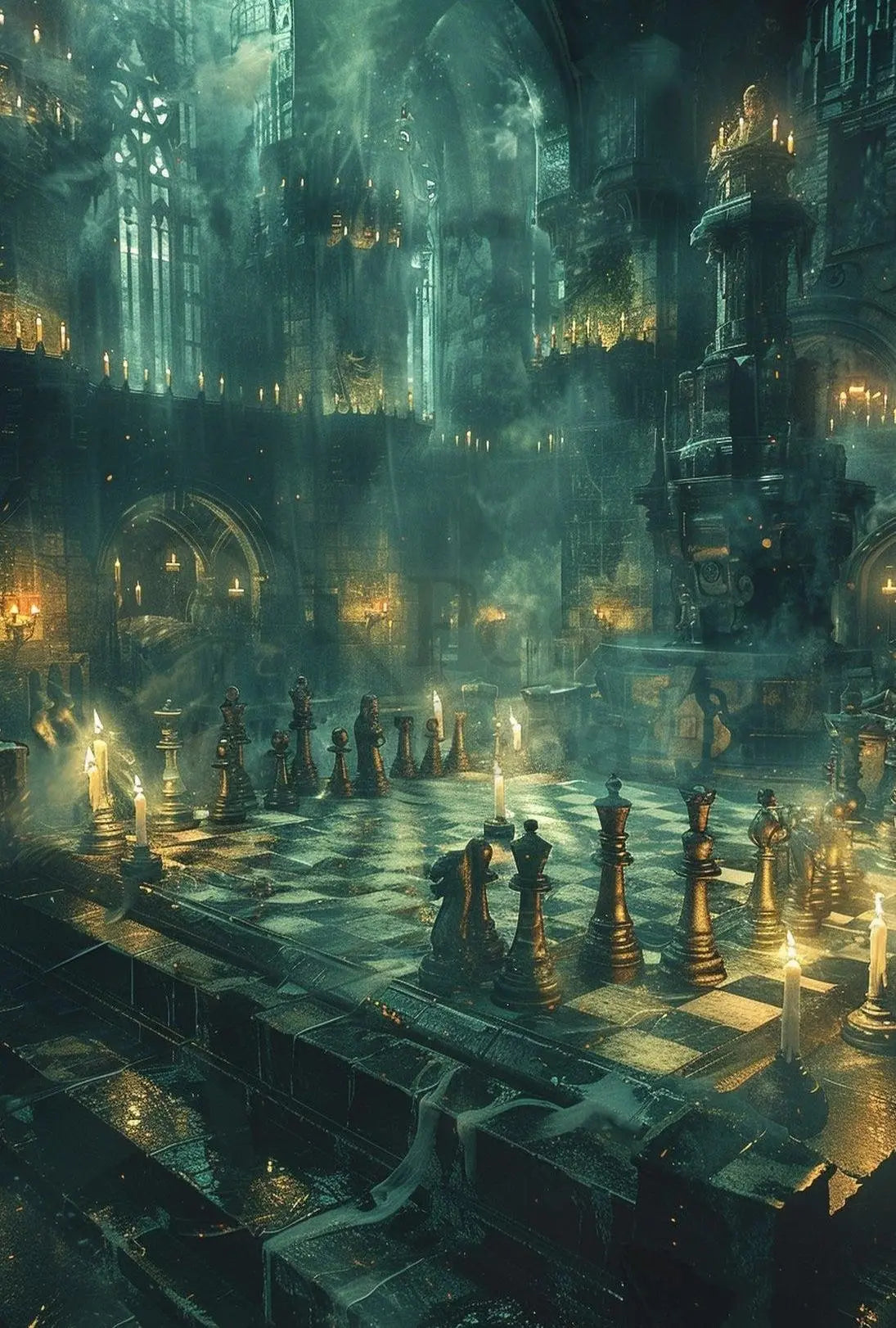 Gothic Chess Cathedral Fantasy Art Print - Abstract Poster PosterGoat