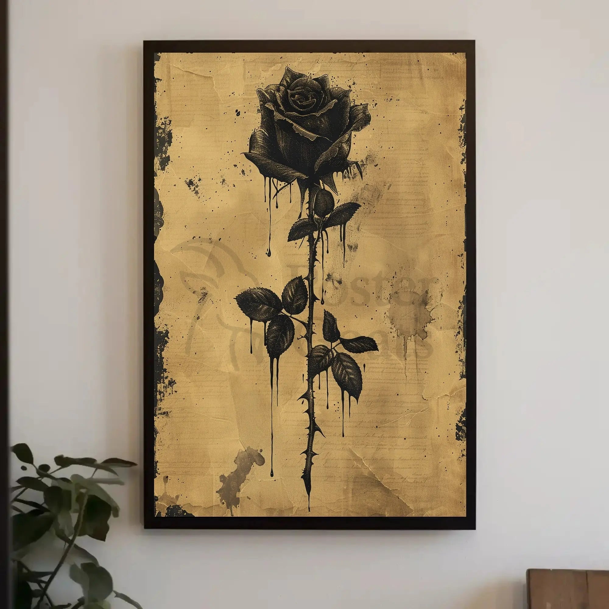Gothic Distressed Rose Art Print with Dark Themes Poster PosterGoat