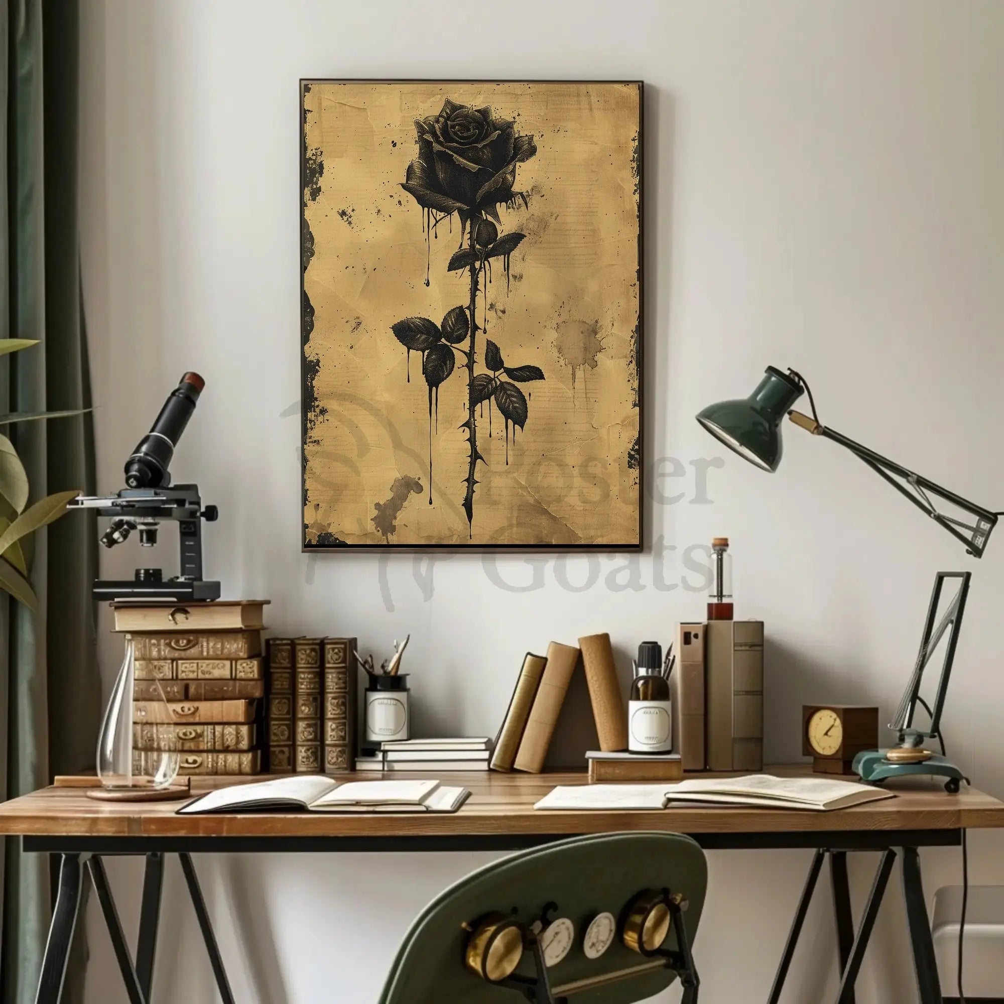 Gothic Distressed Rose Art Print with Dark Themes Poster PosterGoat