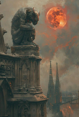 Gothic Fantasy Gargoyle with Red Moon Artistic Poster PosterGoat
