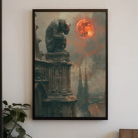 Gothic Fantasy Gargoyle with Red Moon Artistic Poster PosterGoat