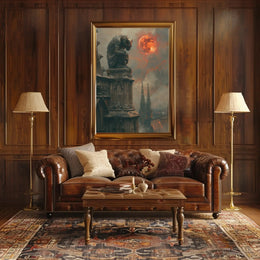 Gothic Fantasy Gargoyle with Red Moon Artistic Poster PosterGoat