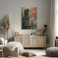 Gothic Fantasy Gargoyle with Red Moon Artistic Poster PosterGoat