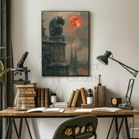 Gothic Fantasy Gargoyle with Red Moon Artistic Poster PosterGoat