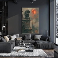 Gothic Fantasy Gargoyle with Red Moon Artistic Poster PosterGoat