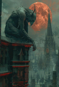 Gothic Gargoyle Over Cityscape Fantasy Art Poster PosterGoat