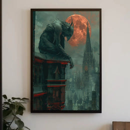 Gothic Gargoyle Over Cityscape Fantasy Art Poster PosterGoat