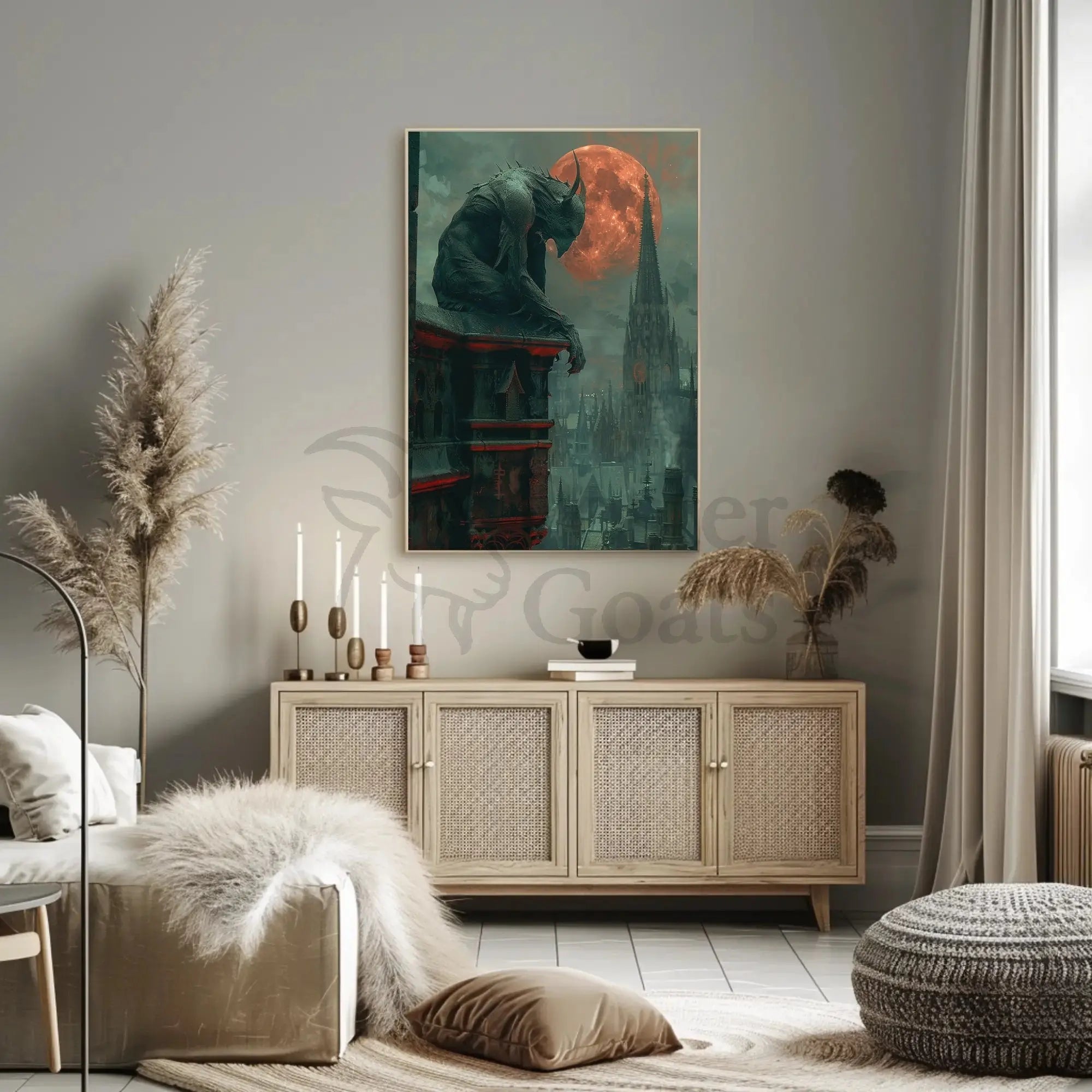 Gothic Gargoyle Over Cityscape Fantasy Art Poster PosterGoat