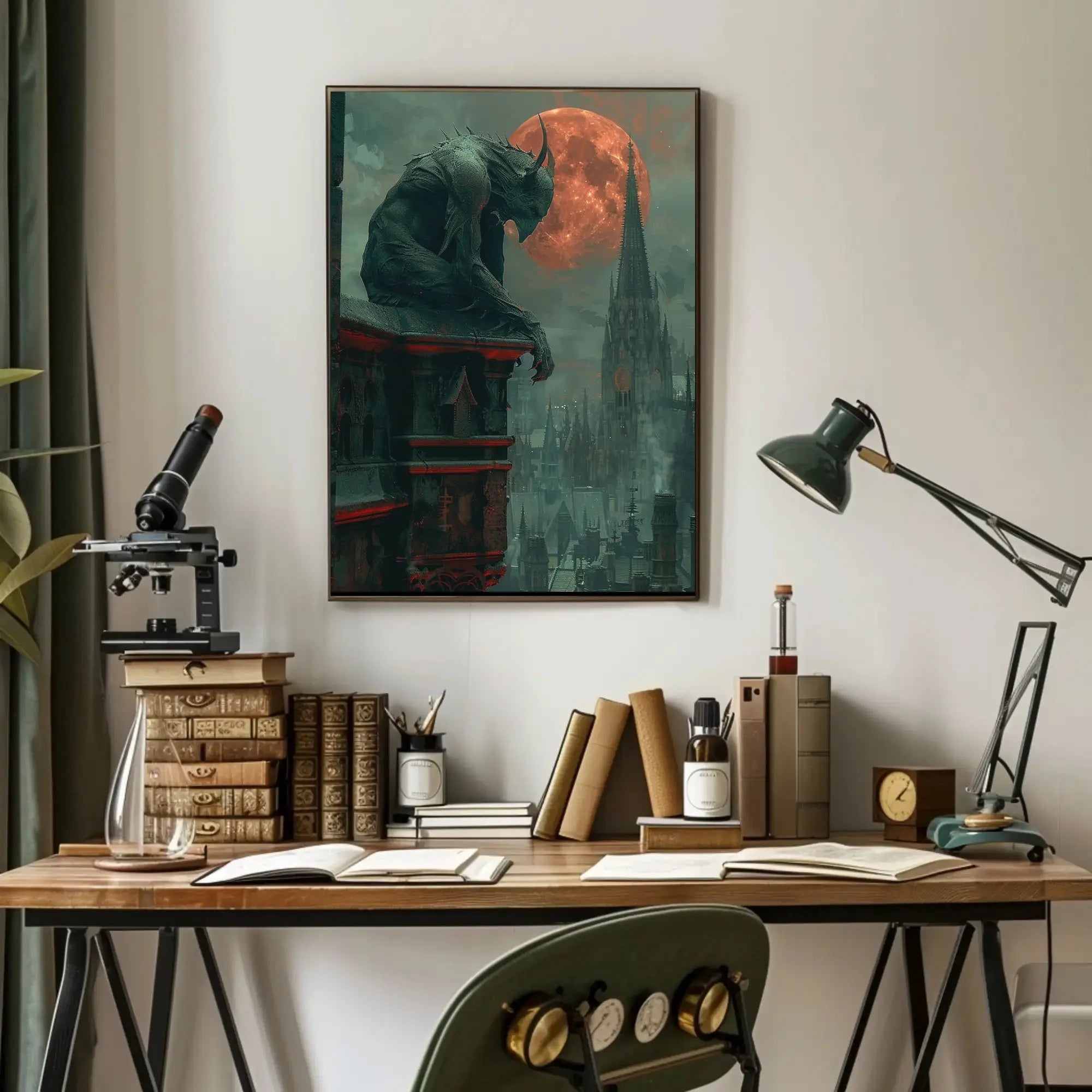 Gothic Gargoyle Over Cityscape Fantasy Art Poster PosterGoat