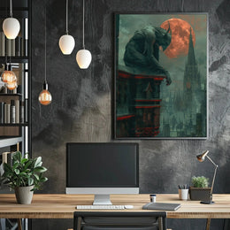 Gothic Gargoyle Over Cityscape Fantasy Art Poster PosterGoat