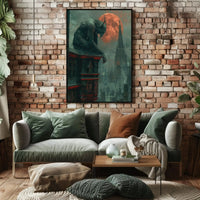 Gothic Gargoyle Over Cityscape Fantasy Art Poster PosterGoat