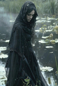 Gothic Lady by Water Lily Pond: Artistic Poster PosterGoat