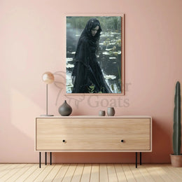 Gothic Lady by Water Lily Pond: Artistic Poster PosterGoat