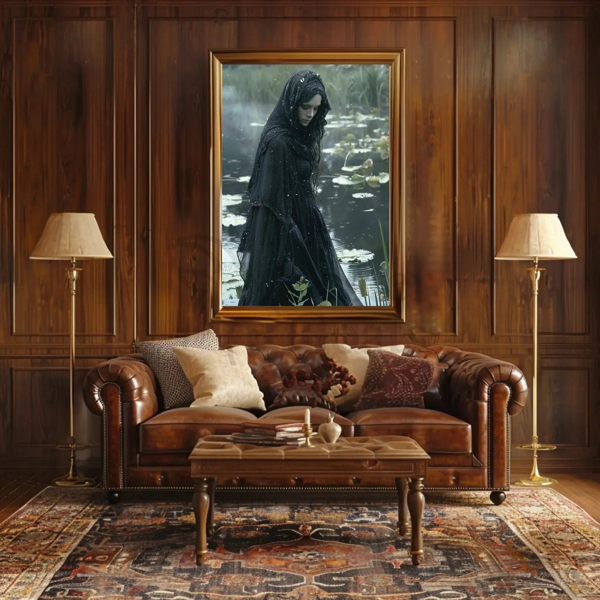 Gothic Lady by Water Lily Pond: Artistic Poster PosterGoat