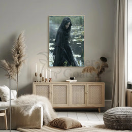 Gothic Lady by Water Lily Pond: Artistic Poster PosterGoat