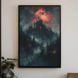 Gothic Medieval Castle on Moonlit Night Artistic Poster PosterGoat