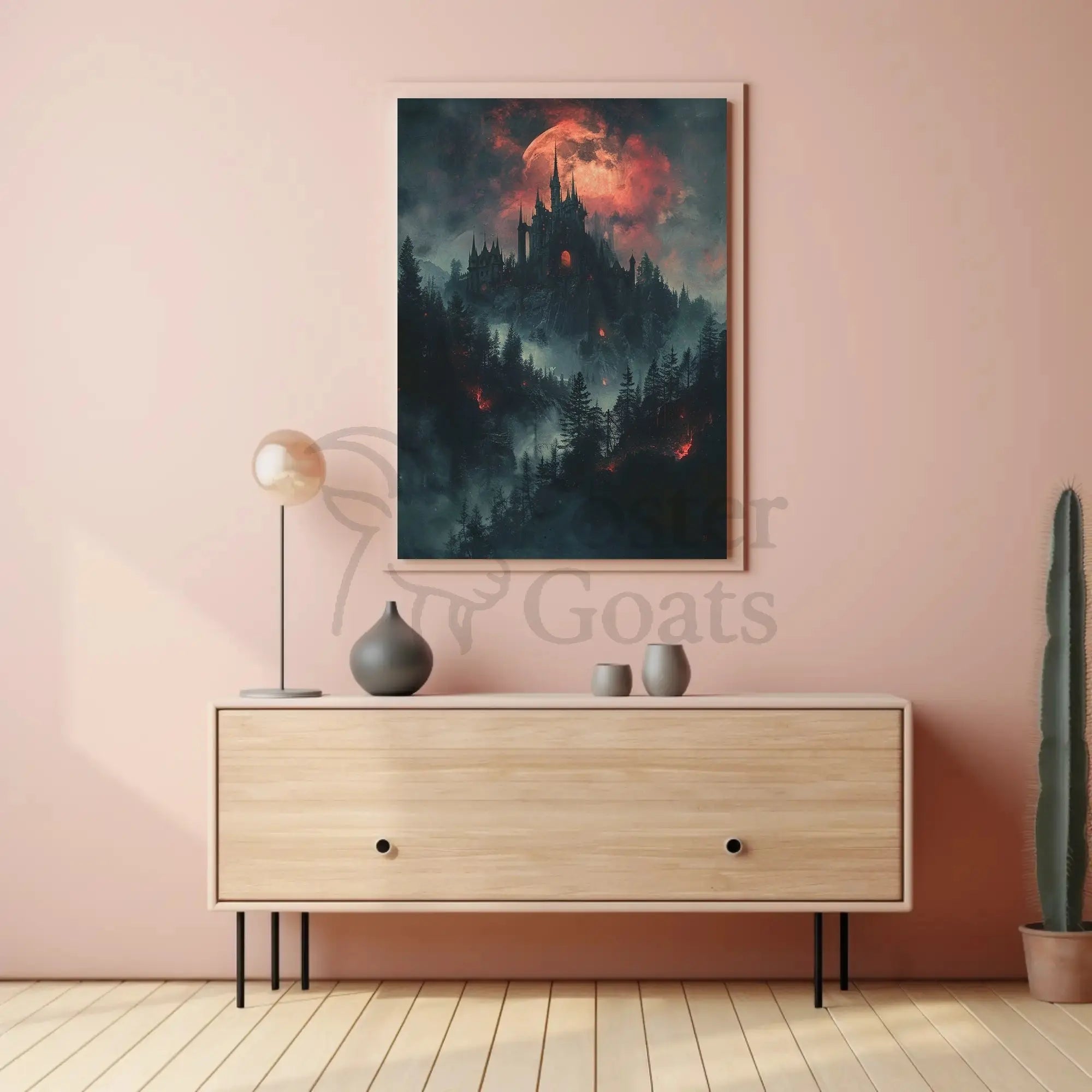 Gothic Medieval Castle on Moonlit Night Artistic Poster PosterGoat