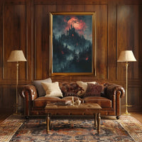 Gothic Medieval Castle on Moonlit Night Artistic Poster PosterGoat