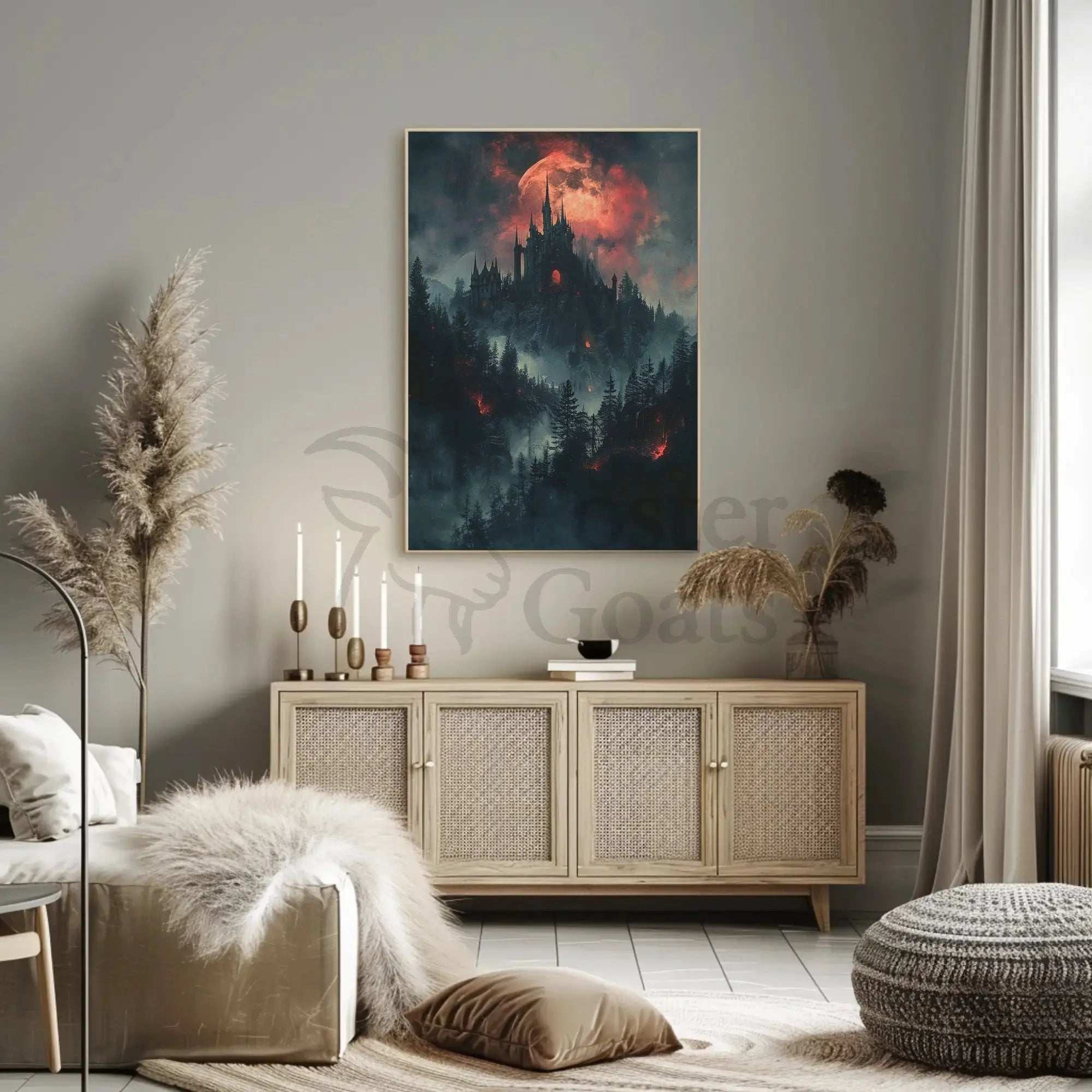 Gothic Medieval Castle on Moonlit Night Artistic Poster PosterGoat