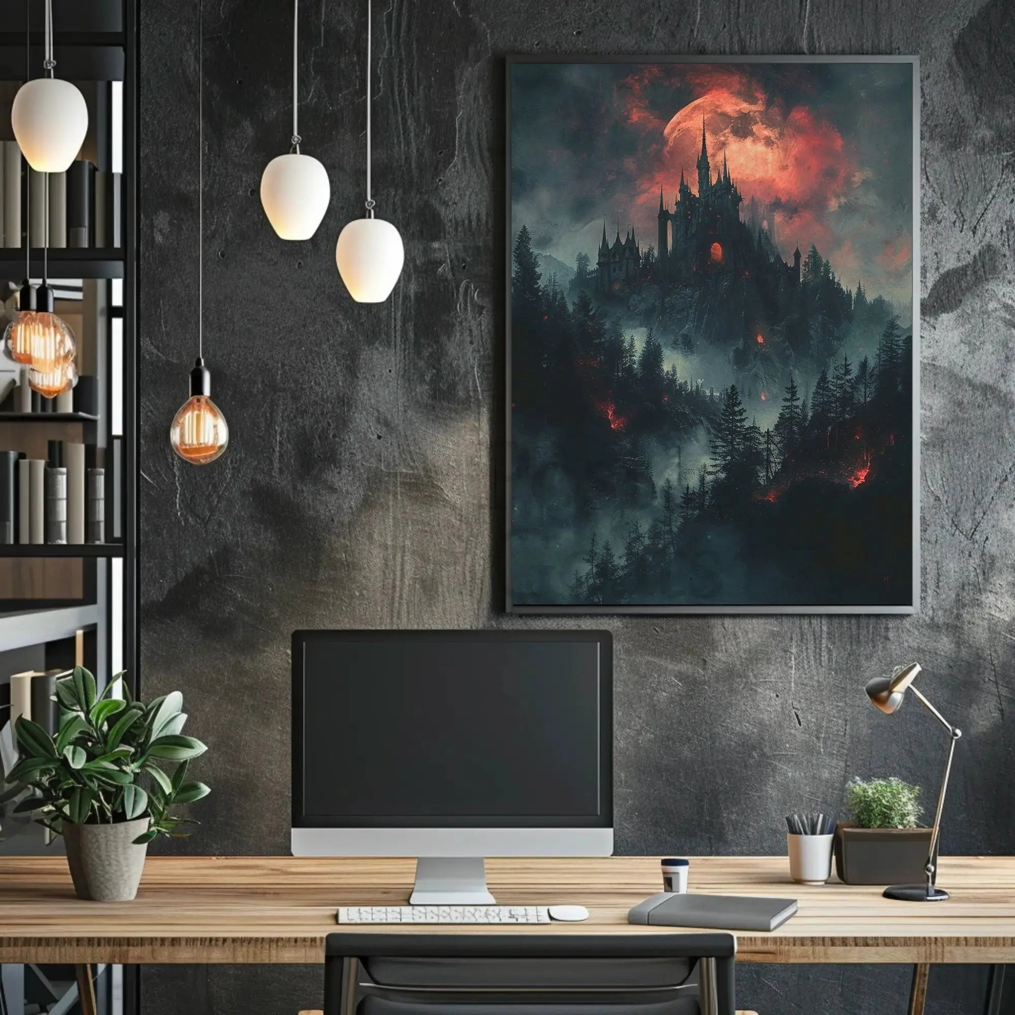 Gothic Medieval Castle on Moonlit Night Artistic Poster PosterGoat