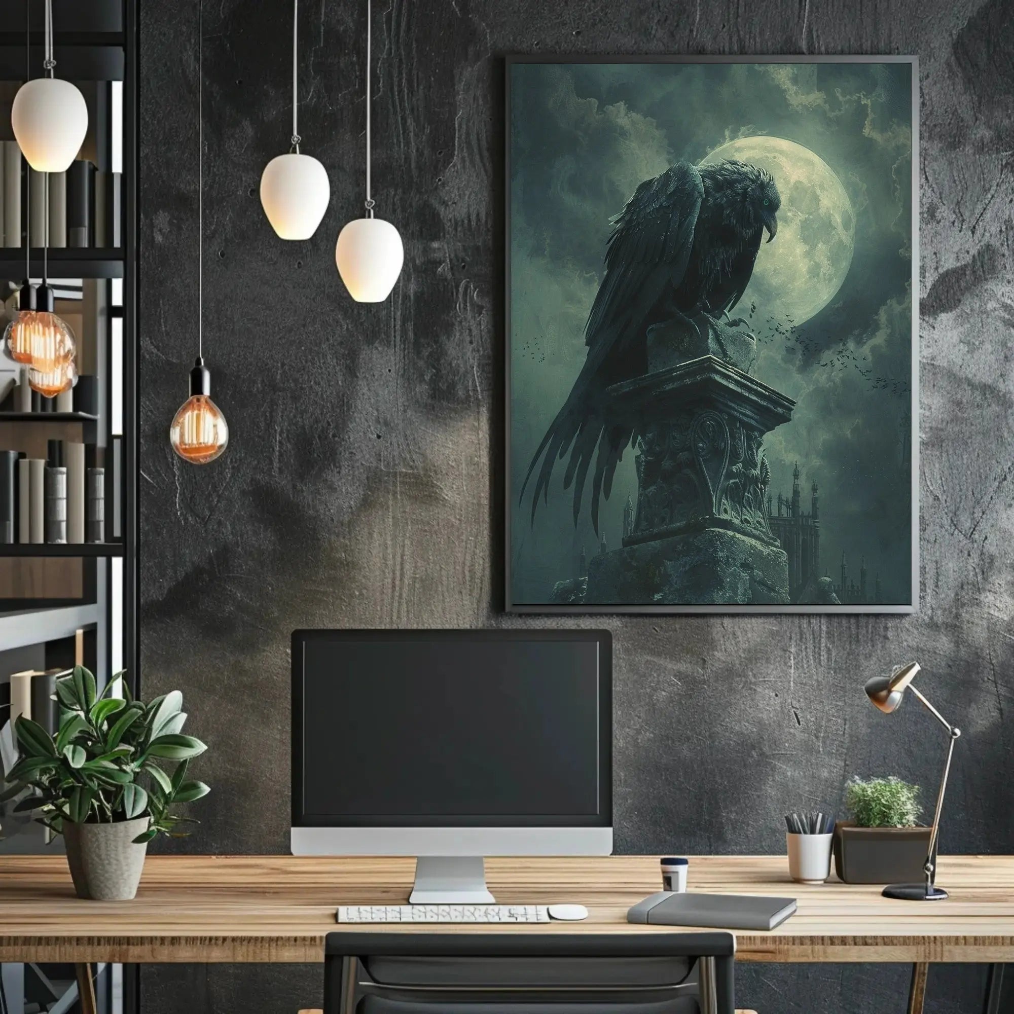Gothic Moonlit Raven Dark Fantasy Artistic Poster PosterGoat
