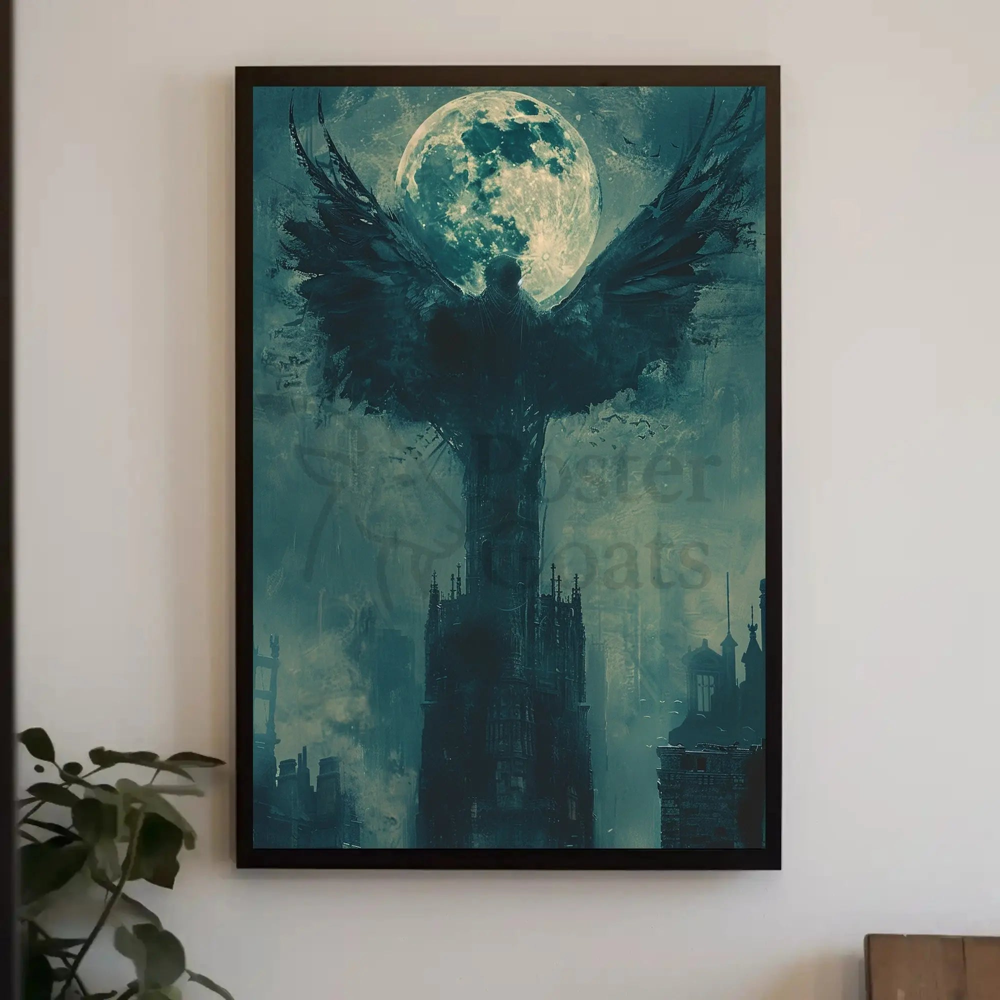 Gothic Moonlit Wings Fantasy Art Poster PosterGoat