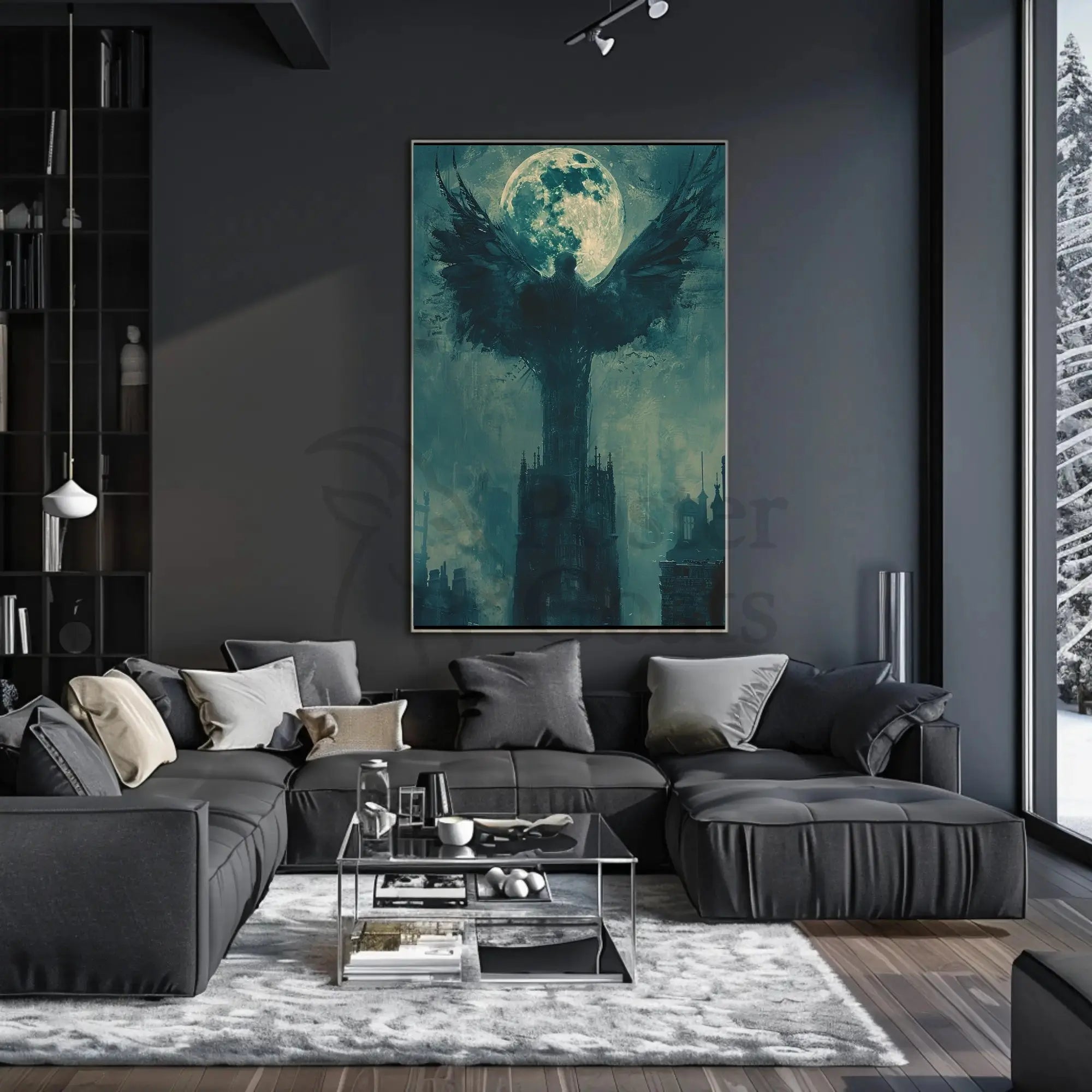 Gothic Moonlit Wings Fantasy Art Poster PosterGoat
