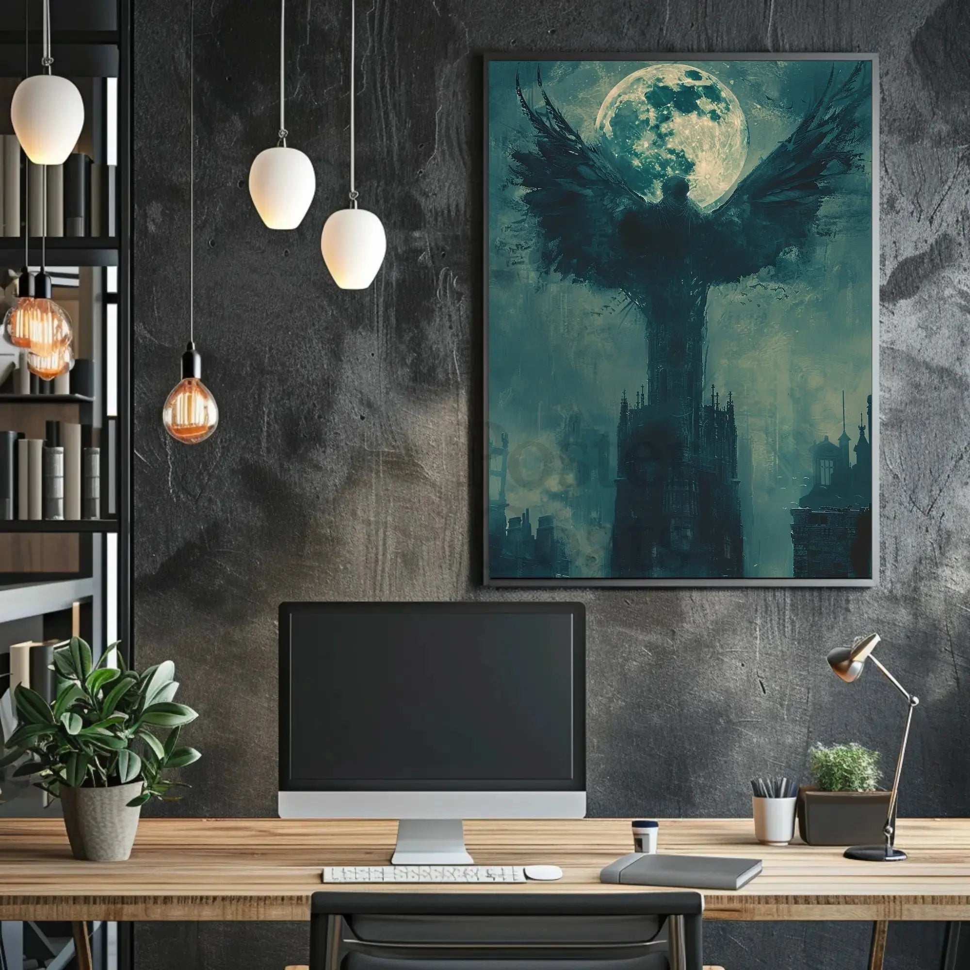 Gothic Moonlit Wings Fantasy Art Poster PosterGoat