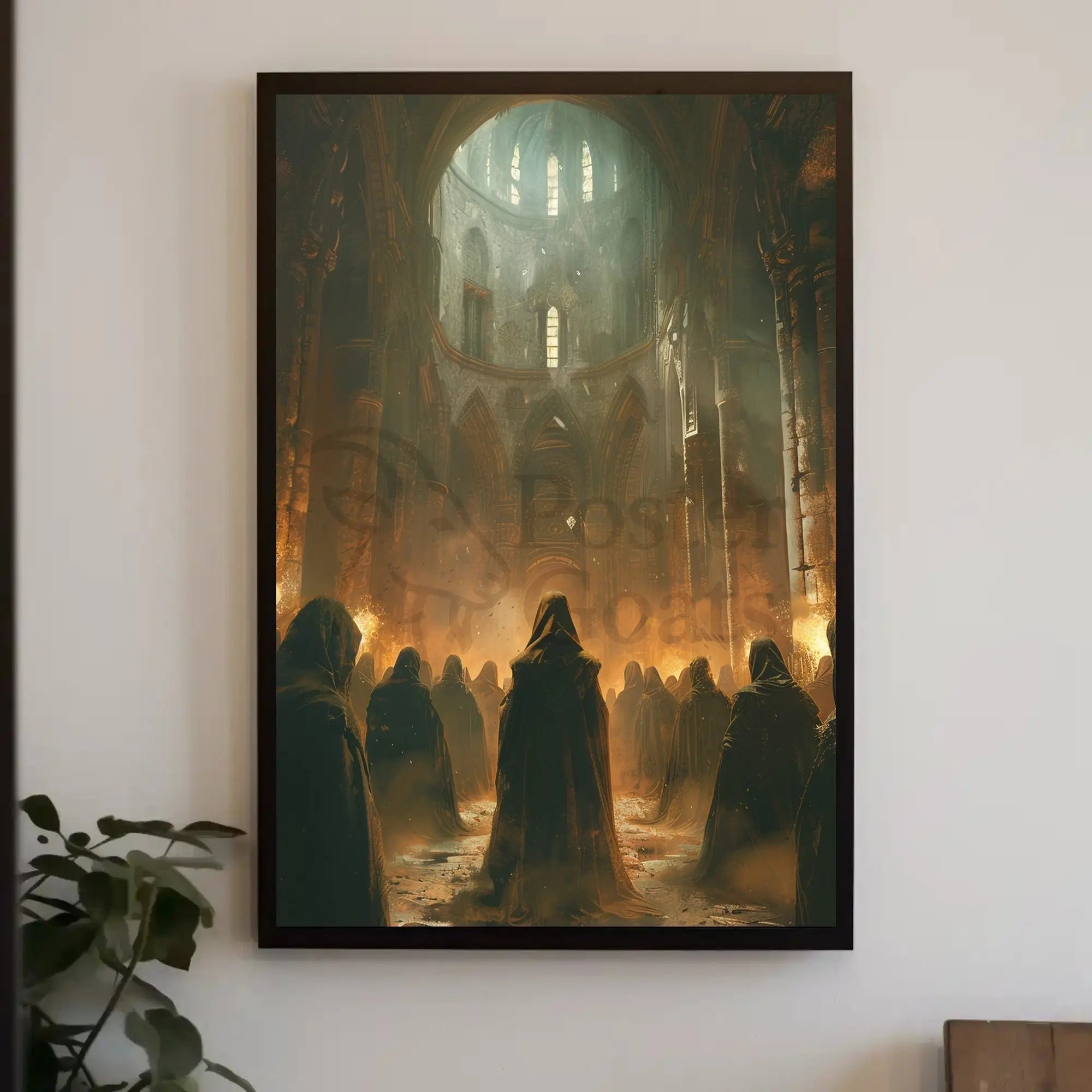 Gothic Mystery Gathering in Cathedral - Artistic Poster PosterGoat