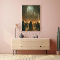 Gothic Mystery Gathering in Cathedral - Artistic Poster PosterGoat