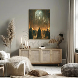 Gothic Mystery Gathering in Cathedral - Artistic Poster PosterGoat