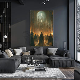 Gothic Mystery Gathering in Cathedral - Artistic Poster PosterGoat