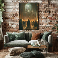 Gothic Mystery Gathering in Cathedral - Artistic Poster PosterGoat