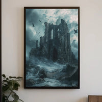 Gothic Ruins in Stormy Seas Artistic Poster PosterGoat