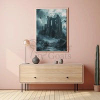 Gothic Ruins in Stormy Seas Artistic Poster PosterGoat