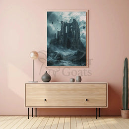 Gothic Ruins in Stormy Seas Artistic Poster PosterGoat