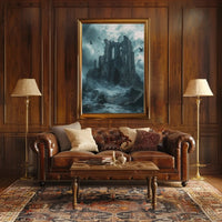 Gothic Ruins in Stormy Seas Artistic Poster PosterGoat