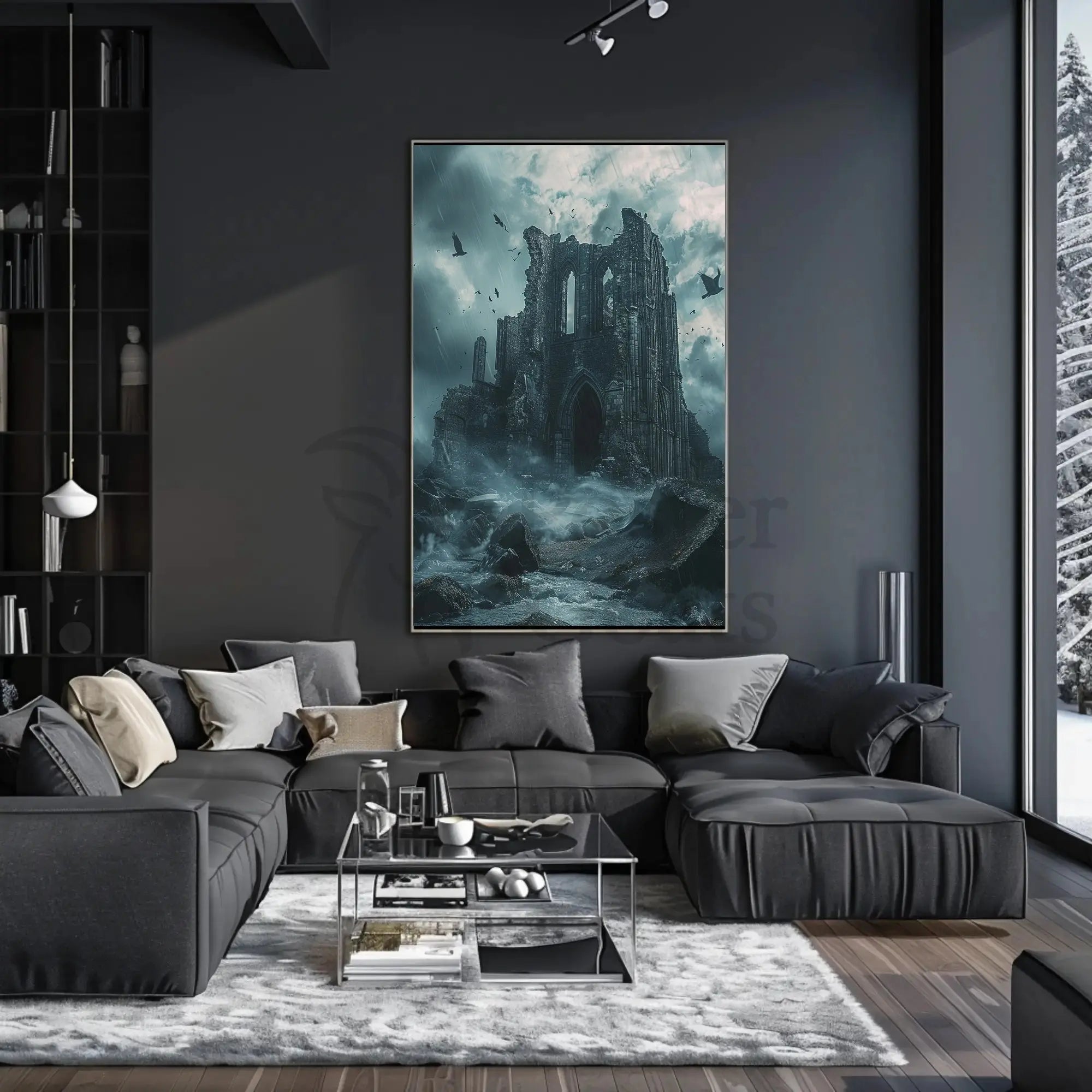Gothic Ruins in Stormy Seas Artistic Poster PosterGoat