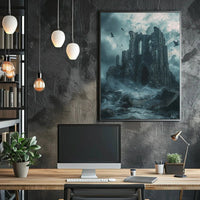 Gothic Ruins in Stormy Seas Artistic Poster PosterGoat