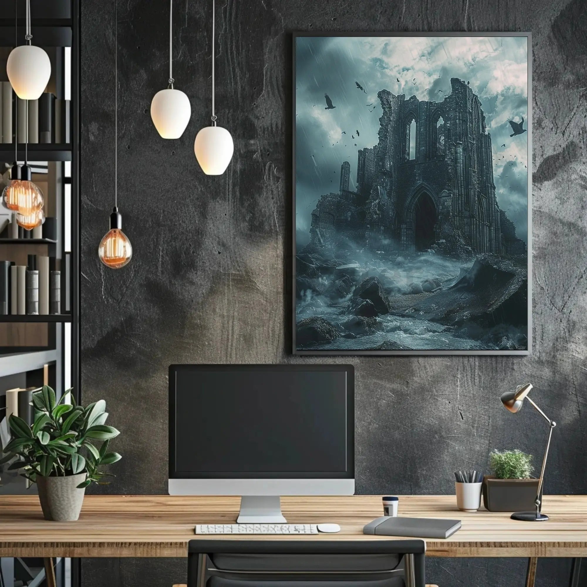 Gothic Ruins in Stormy Seas Artistic Poster PosterGoat